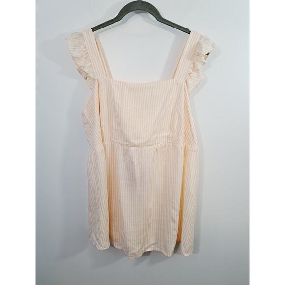 Isabel Maternity Women's New! Peach White Stripe Blouse Size L flutter Sleeve - Picture 1 of 5